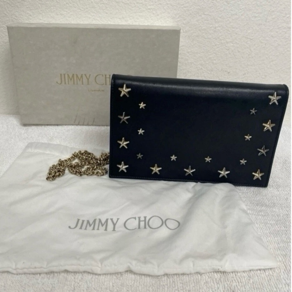 Authentic Jimmy Choo Black Star Studded Leather Chainlink Shoulder Bag Glam Luxe